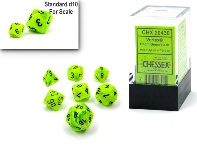 Chessex Vortex Mini-hedral Bright Green/black  7-Die Set