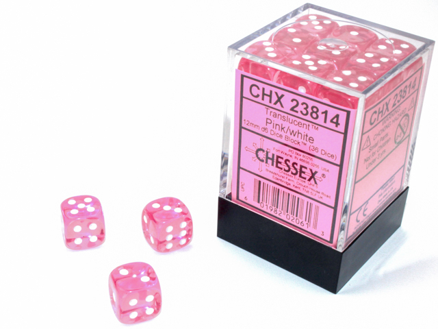 Chessex Translucent 12mm d6 Dice Block (36ct.) - Pink/white