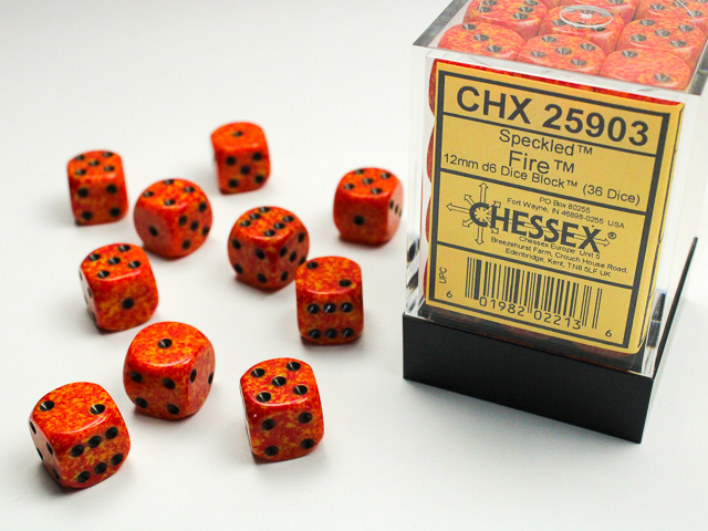 Chessex Speckled 12mm d6 Dice Block (36ct.) - Fire