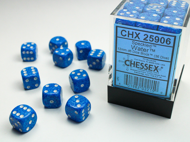 Chessex Speckled 12mm d6 Dice Block (36ct.) - Water