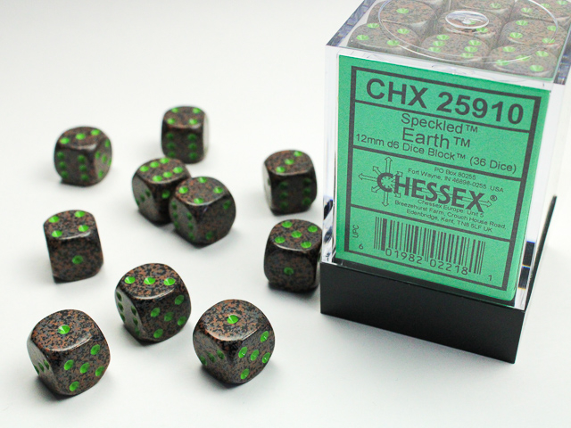 Chessex Speckled 12mm d6 Dice Block (36ct.) - Earth