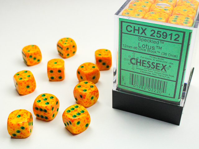 Chessex Speckled 12mm d6 Dice Block (36ct.) - Lotus (25/Case)