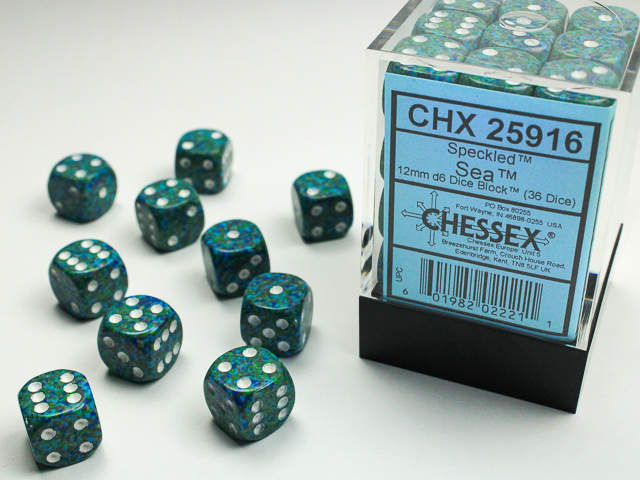 Chessex Speckled 12mm d6 Dice Block (36ct.) - Sea (25/Case)