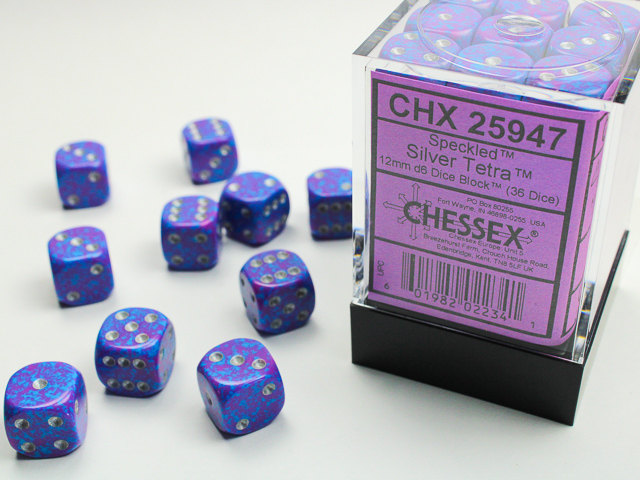 Chessex Speckled 12mm d6 Dice Block (36ct.) - Silver Tetra