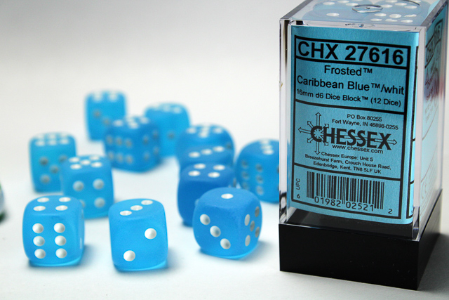 Chessex Frosted 16mm d6 Dice Block (12ct) - Caribbean Blue/white