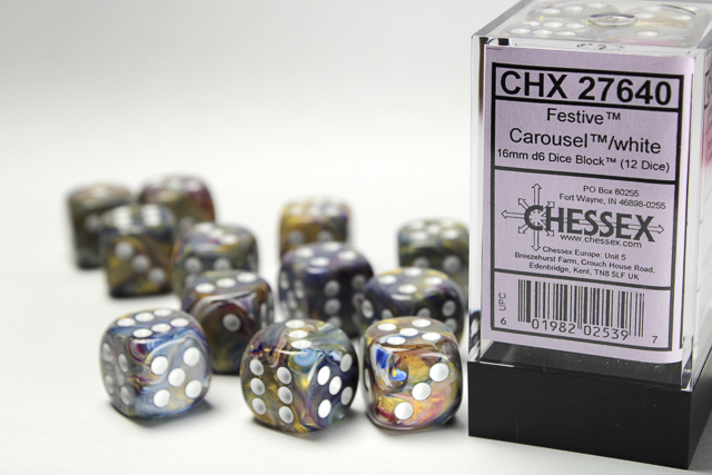 Chessex Festive 16mm d6 Dice Block (12ct.) - Carousel/white