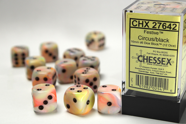 Chessex Festive 16mm d6 Dice Block (12ct.) - Circus/black