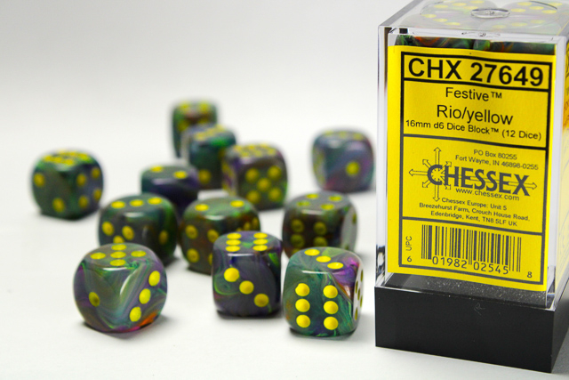 Chessex Festive 16mm d6 Dice Block (12ct.) - Rio/yellow