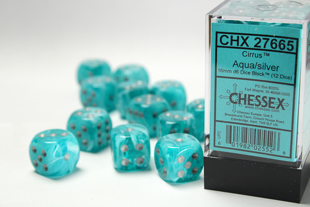 Chessex Cirrus 16mm d6 Dice Block (12ct.) - Aqua/silver
