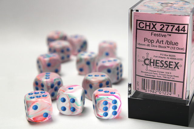 Chessex Festive 16mm d6 Dice Block (12ct.) - Pop Art/blue