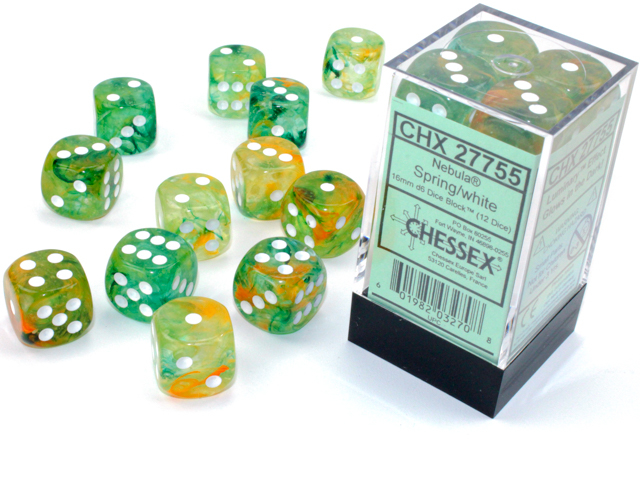 Chessex Nebula 16mm d6 Dice Block (12ct.) - Spring/white