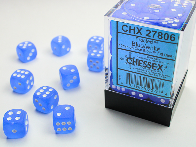 Chessex Frosted 12mm d6 Dice Block (36ct.) - Blue/white