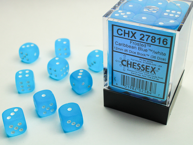 Chessex Frosted 12mm d6 Dice Block (36ct.) - Caribbean Blue/white
