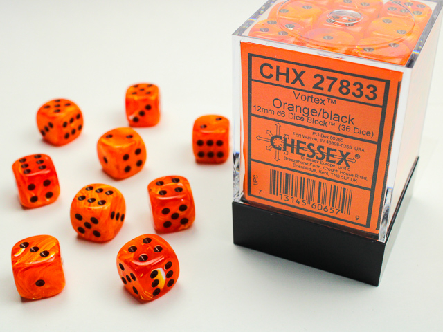 Chessex Vortex 12mm d6 Dice Block (36ct.) - Orange/black