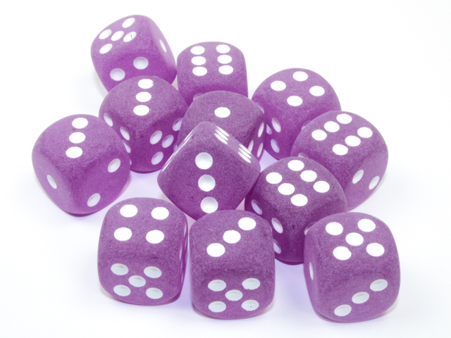 Chessex Frosted 16mm d6 Dice Block (12ct.) - Purple/white