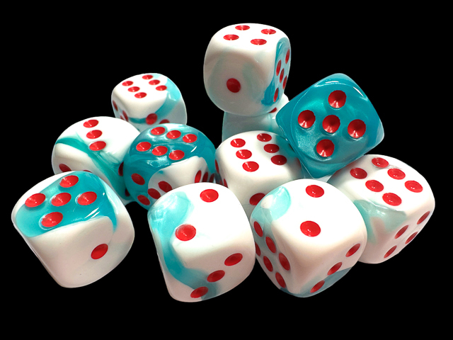 Chessex Limited Edition Gemini 16mm d6 Dice Block (12ct.) - Teal-White/red