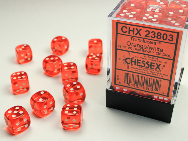 Chessex Translucent 12mm d6 Dice Block (36ct.) - Orange/white