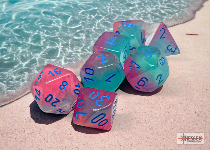 Chessex Gemini® Polyhedral Gel Green-Pink/blue Luminary 7-Die Set