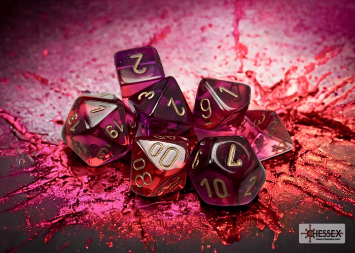 Chessex Gemini® Polyhedral Translucent Red-Violet/gold 7-Die Set