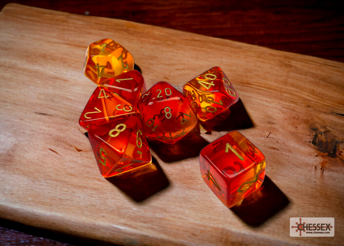 Chessex Gemini® Polyhedral Translucent Red-Yellow/gold 7-Die Set