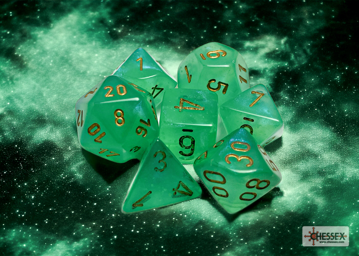 Chessex Borealis® Polyhedral Light Green/gold Luminary 7-Die Set