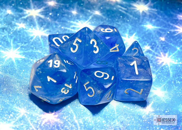 Chessex Borealis® Polyhedral Sky Blue/white Luminary 7-Die Set