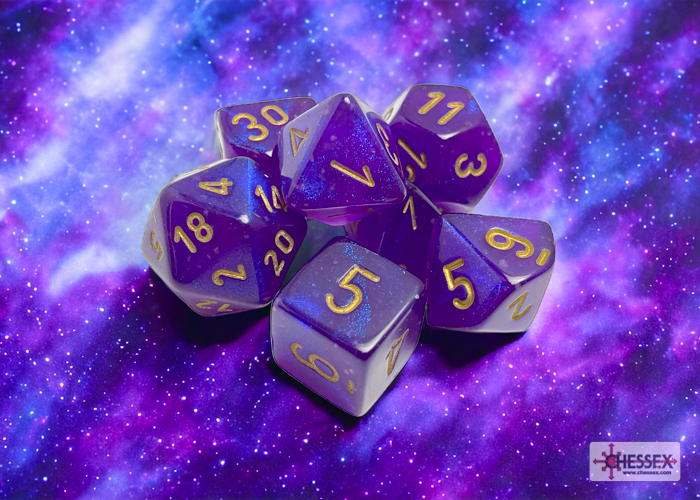 Chessex Borealis® Polyhedral Royal Purple/gold Luminary 7-Die Set