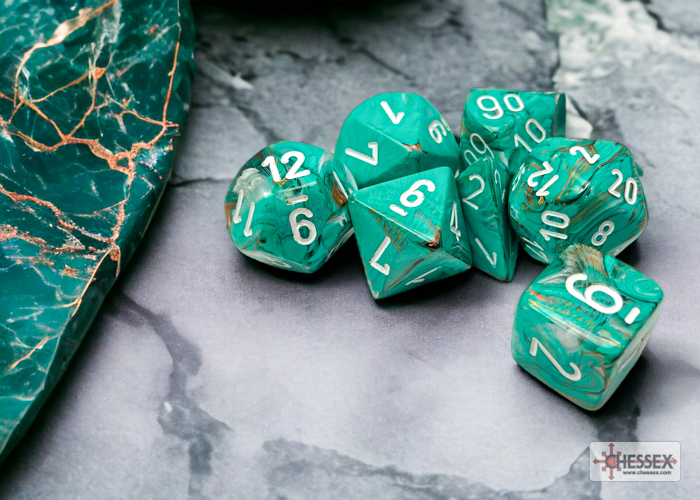 Chessex Marble Polyhedral Oxi-Copper/white 7-Die Set
