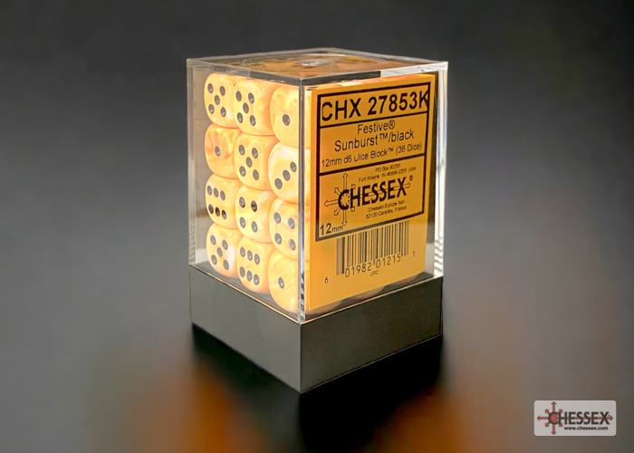 Chessex Festive 12mm d6 Dice Block (36ct.) - Sunburst w/red