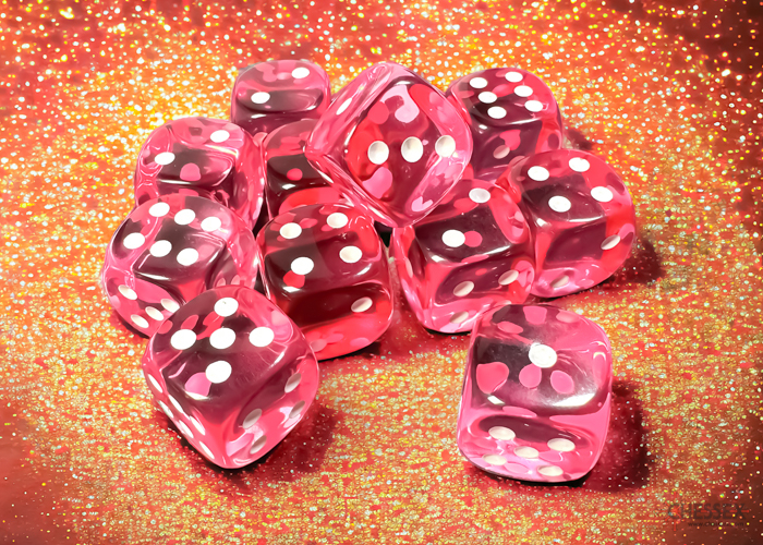 Chessex Translucent 16mm d6 Dice Block (12ct.) - Pink/white