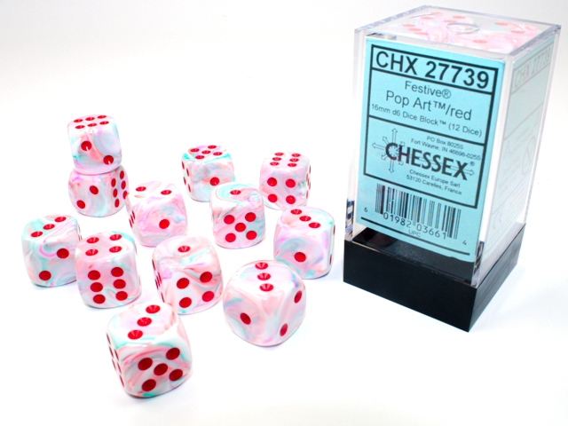 Chessex Festive 16mm d6 Dice Block (12ct.) - Pop Art/red