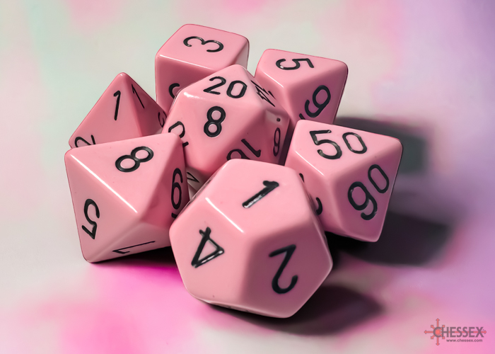 Chessex Opaque Polyhedral Pastel Pink/black 7-Die Set