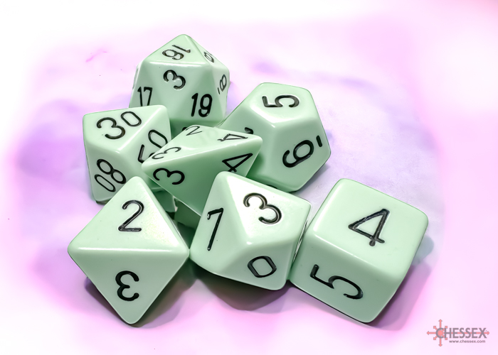 Chessex Opaque Polyhedral Pastel Green/black 7-Die Set
