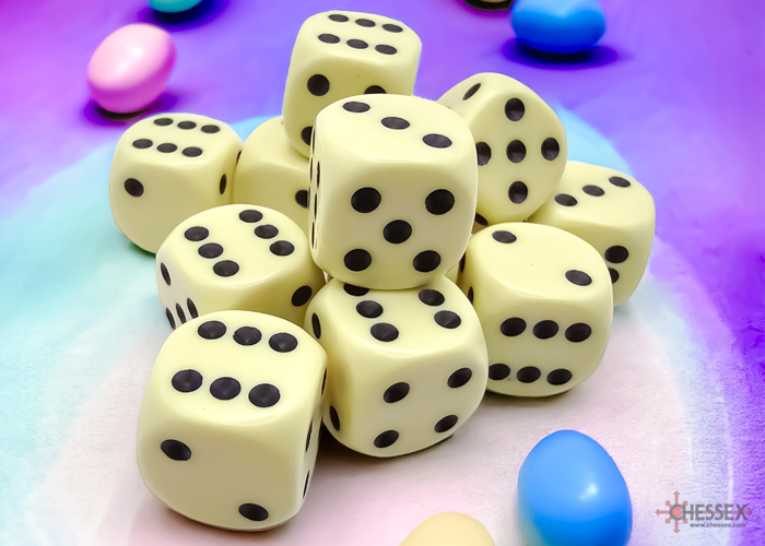 Chessex Opaque 16mm d6 Dice Block (12ct.) - Pastel Yellow/black