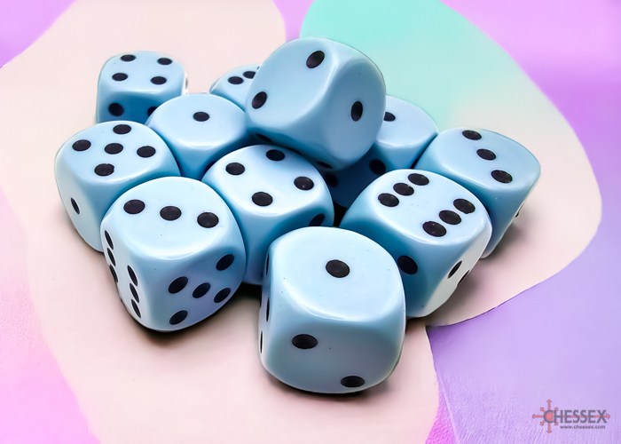 Chessex Opaque 16mm d6 Dice Block (12ct.) - Pastel Blue/black