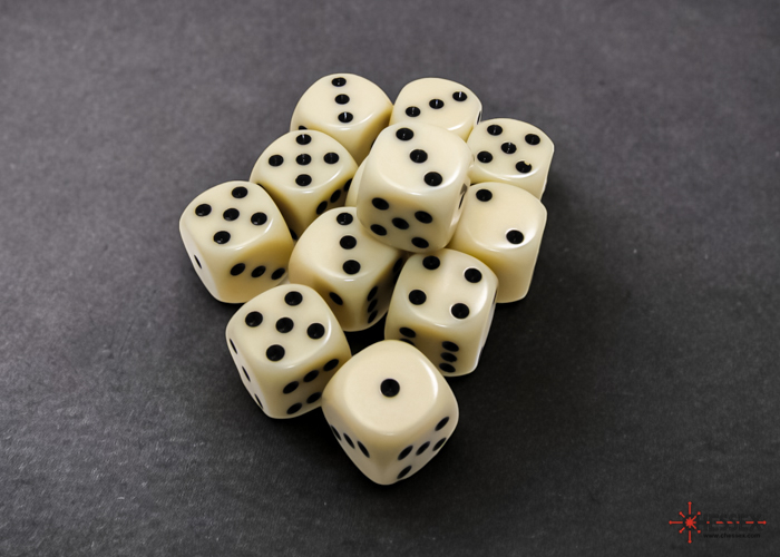 Chessex Opaque 16mm d6 Dice Block (12ct.) - Ivory/black