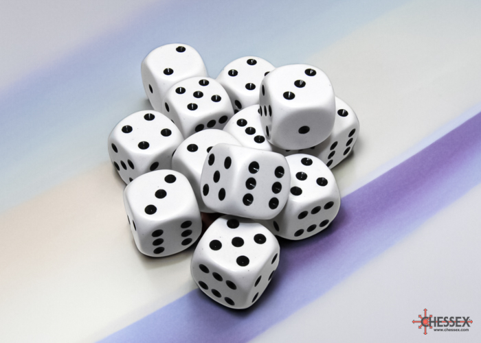 Chessex Opaque 16mm d6 Dice Block (12ct.) - White/black