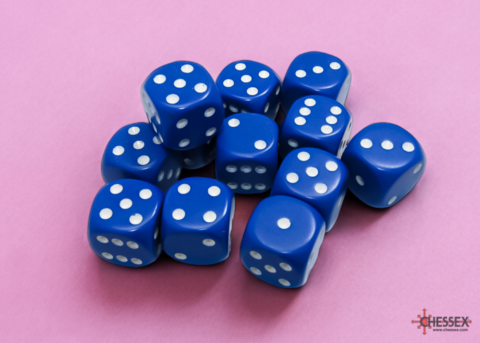Chessex Opaque 16mm d6 Dice Block (12ct.) - Blue/white