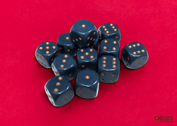 Chessex Opaque 16mm d6 Dice Block (12ct.) - Dusty Blue/copper