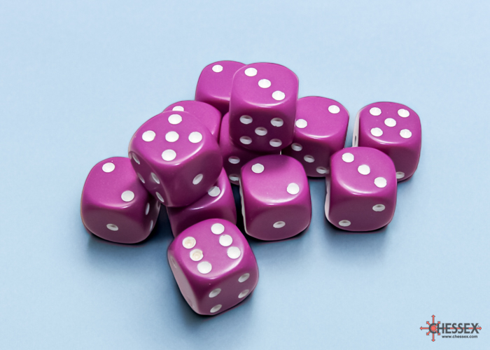 Chessex Opaque 16mm d6 Dice Block (12ct.) - Light Purple/white