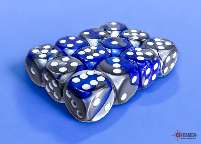 Chessex Gemini 16mm d6 Dice Block (12ct.) - Blue-Steel/white