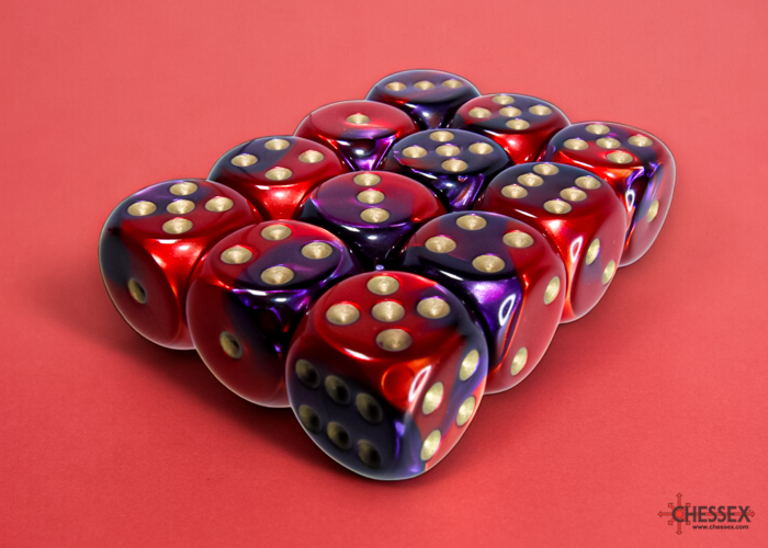 Chessex Gemini 16mm d6 Dice Block (12ct.) - Purple-Red/gold