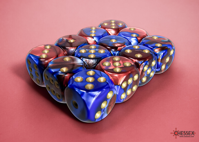 Chessex Gemini 16mm d6 Dice Block (12ct.) - Blue-Red/gold