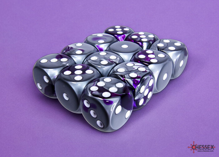 Chessex Gemini 16mm d6 Dice Block (12ct.) - Purple-Steel/white