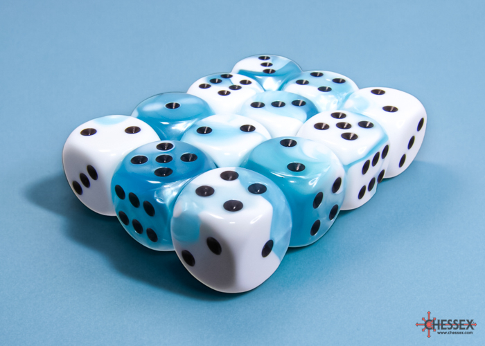 Chessex Gemini 16mm d6 Dice Block (12ct.) - Teal-White/black