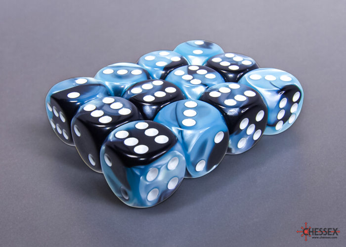 Chessex Gemini 16mm d6 Dice Block (12ct.) - Black-Shell/white