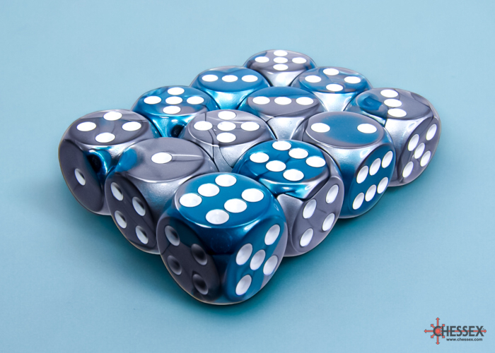 Chessex Gemini 16mm d6 Dice Block (12ct.) -Steel-Teal/white