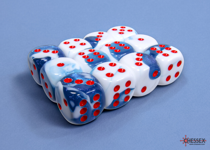 Chessex Gemini 16mm d6 Dice Block (12ct.) - Astral Blue-White/red
