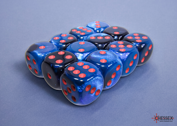 Chessex Gemini 16mm d6 Dice Block (12ct.) - Black-Starlight/red