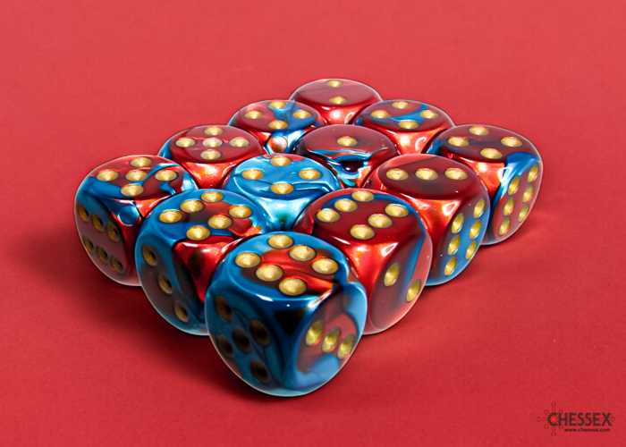 Chessex Gemini 16mm d6 Dice Block (12ct.) - Red-Teal/gold